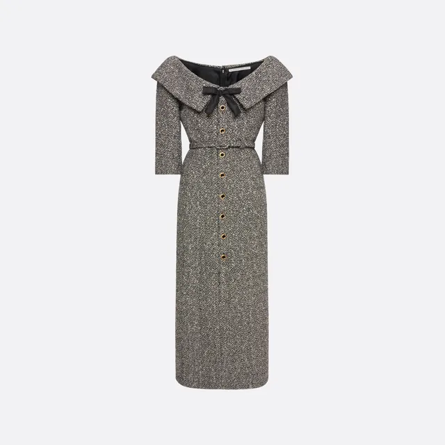 Alessandra Rich Sequin Tweed Off-Shoulder Midi Dress robe blanche 36
