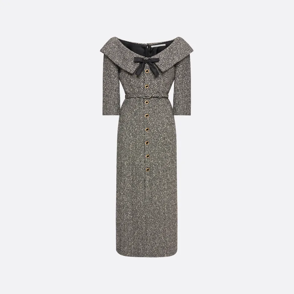 Alessandra Rich Sequin Tweed Off-Shoulder Midi Dress robe blanche 36