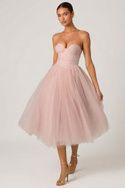 Oh Polly Cindy robe tulle corset rose poudré midaxi