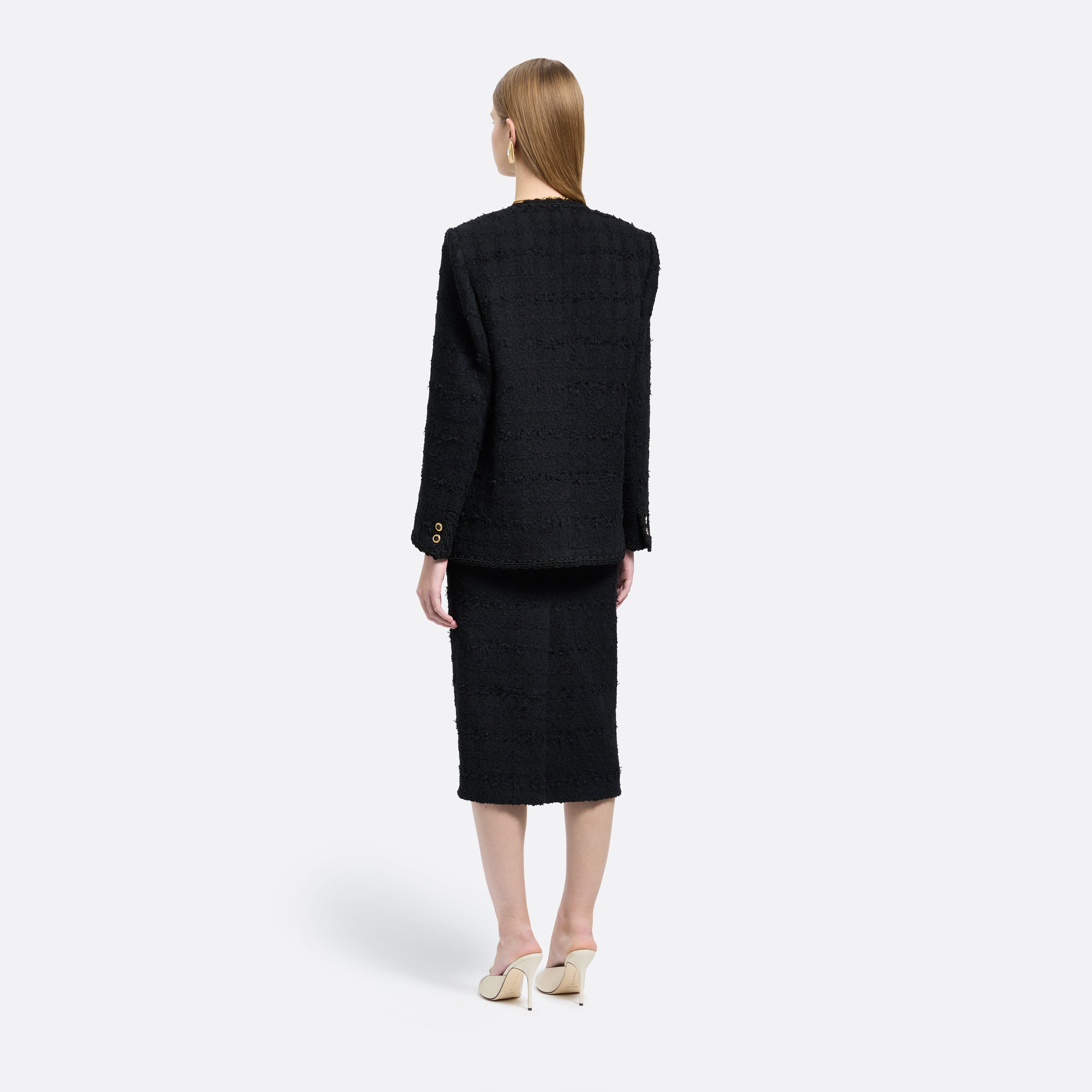 Alessandra Rich Check Tweed Jacket veste noire bouclé