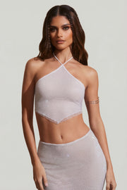 Oh Polly Kiva crop top dos nu argenté strass