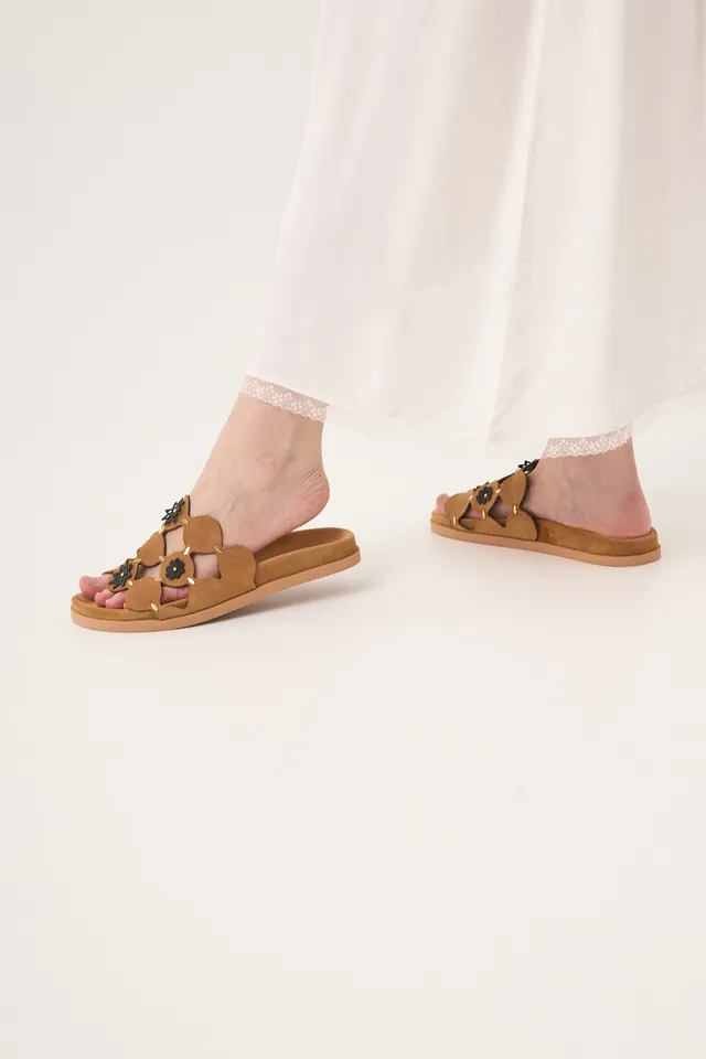 Chicosoleil Ambre sandale mule cuir beige fleurs 36-41