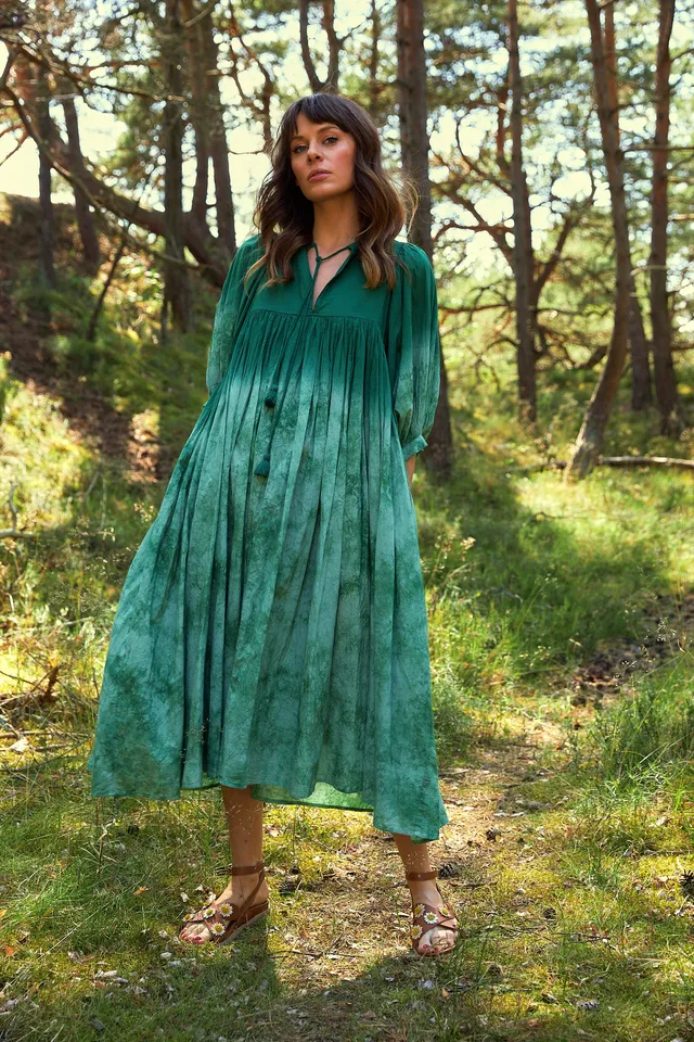 Chicosoleil Bayana robe longue verte tie dye coton