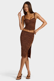 Oh Polly Ana jupe midi dentelle marron taille basse