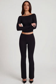Oh Polly Vevina pantalon évasé noir taille mi-haute