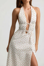 Oh Polly Robe Midaxi Rose Print Coton Dos Nu