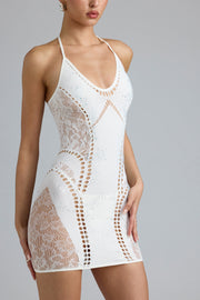 Oh Polly Tori robe mini ivoire licou strass dos nu