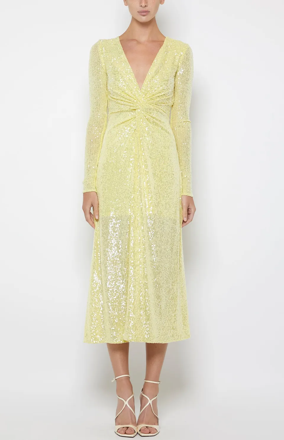 Prabal Gurung Twist Sequin Midi Dress robe citron