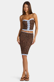 Oh Polly Menita Jupe Midi Léopard Taille Basse Dentelle