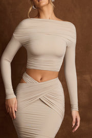 Oh Polly Dova Crop Top Taupe Dos Nu Drapé Ruché