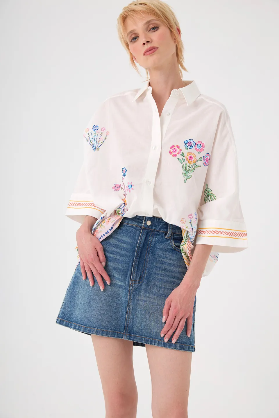 Chicosoleil Anna jupe courte bleu denim coton