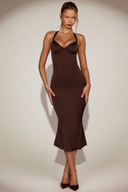Oh Polly Elyra robe midaxi marron satin bustier