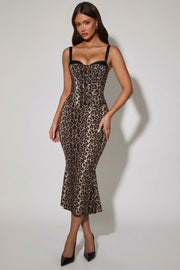 Oh Polly Valentina 12669 robe midaxi léopard corset