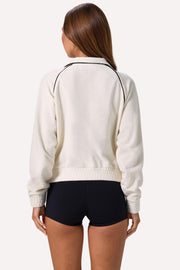 Oh Polly Knitwear sweat zippé crop éponge ivoire
