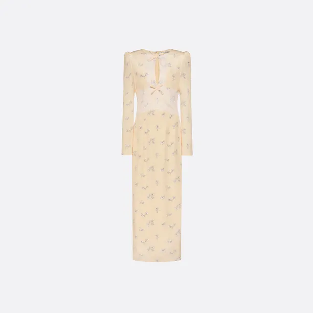 Alessandra Rich Silk Midi Dress With Lace Detail robe jaune pâle 40