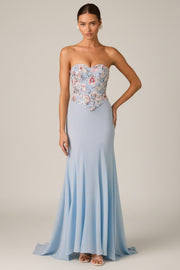 Oh Polly Lysana robe corset bleue fleurs sequins