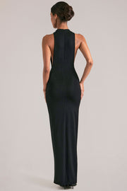 Oh Polly Robe maxi noire sans manches col montant fendue