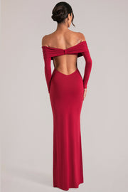 Oh Polly 15984 robe maxi rouge cerise épaules nues