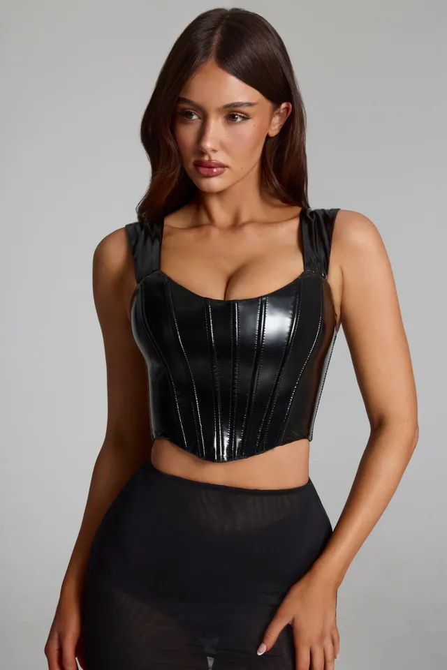 Oh Polly Lamiya Top Corset Vinyle Noir Lacets Dos
