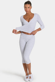 Oh Polly ButterCloud Legging Capri Gris Chiné Côtelé