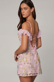 Oh Polly Embellished Robe mini Jacira rose pâle sequins
