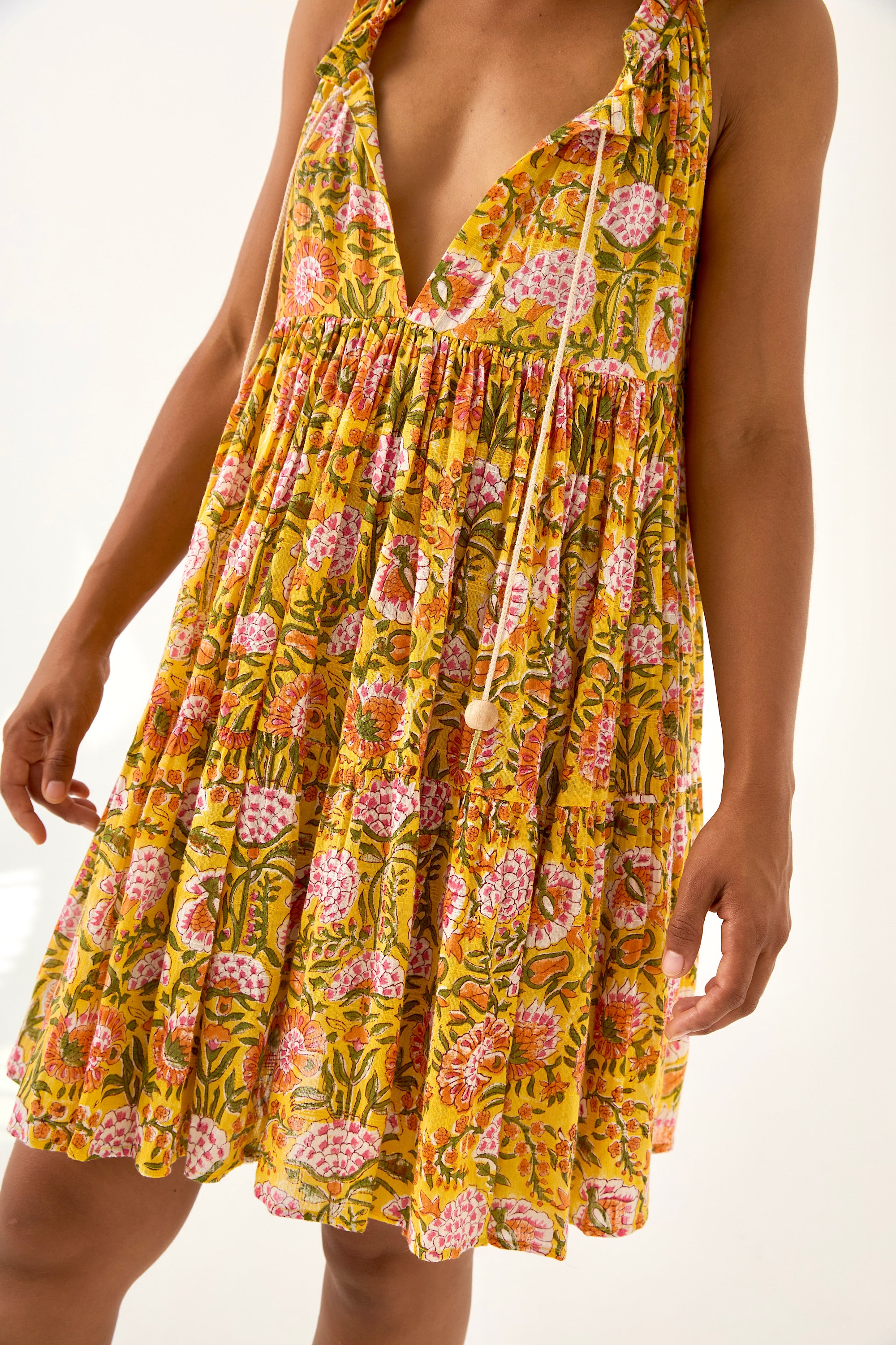 Chicosoleil Robe Ashlee gypsy batik jaune ocre coton