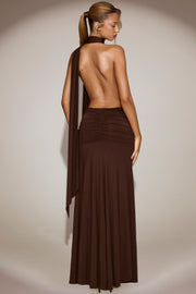 Oh Polly Navina 15479 robe maxi marron dos nu halter