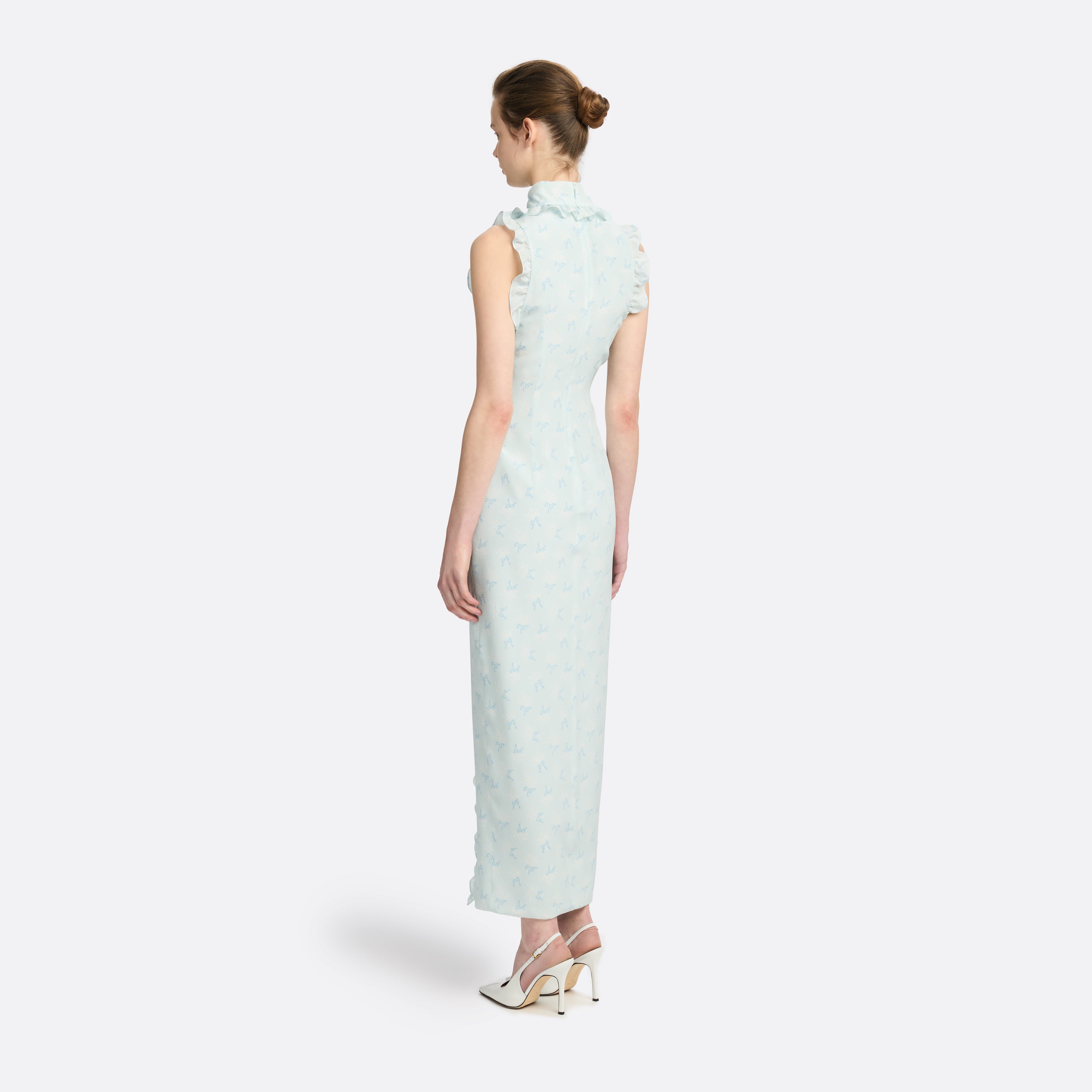 Alessandra Rich Robe midi soie col montant bleu clair