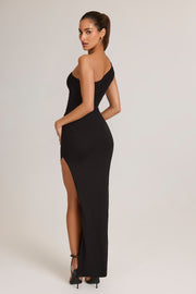 Oh Polly Maude robe maxi noire asymétrique fendue