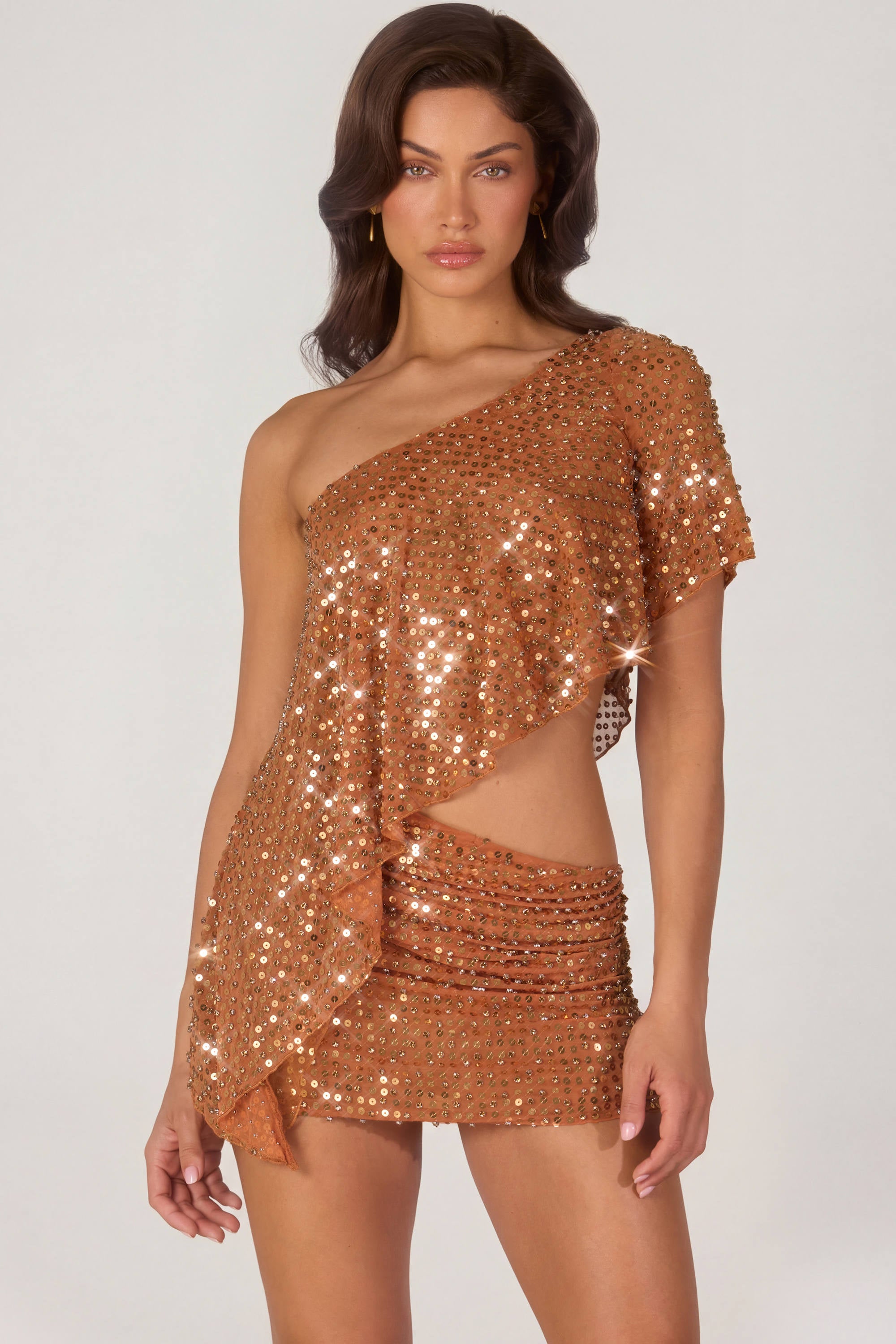 Oh Polly Embellished Haut Callista Bronze Strass Asymétrique