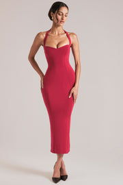Oh Polly 15985 robe midaxi halter bustier rouge Cherry Red