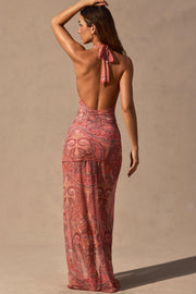 Oh Polly Caicos robe maxi licou paisley dos nu fendue