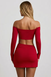 Oh Polly Irie Top Crop Top Rouge Modal Manches Longues