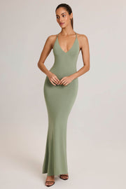 Oh Polly Dresses robe maxi vert sauge dos nu modal