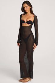 Oh Polly Talisa robe maxi noire devant ouvert manches longues