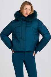 Oh Polly BT2391 veste ski cropped teal fourrure imperméable 18k