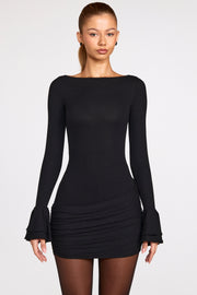 Oh Polly Helena robe mini noire modal côtelée drapée