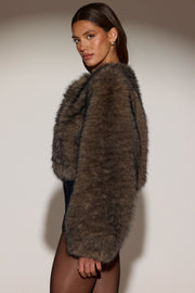 Oh Polly Vintera Veste Fausse Fourrure Marron Crop Oversize