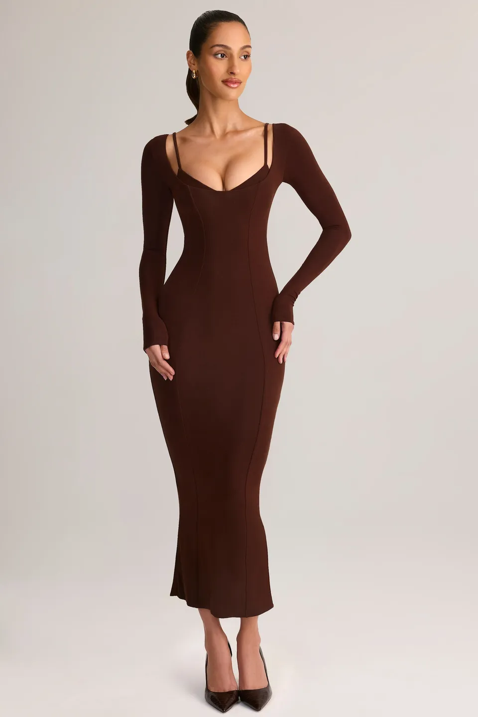 Oh Polly Ori robe midi marron chocolat modal