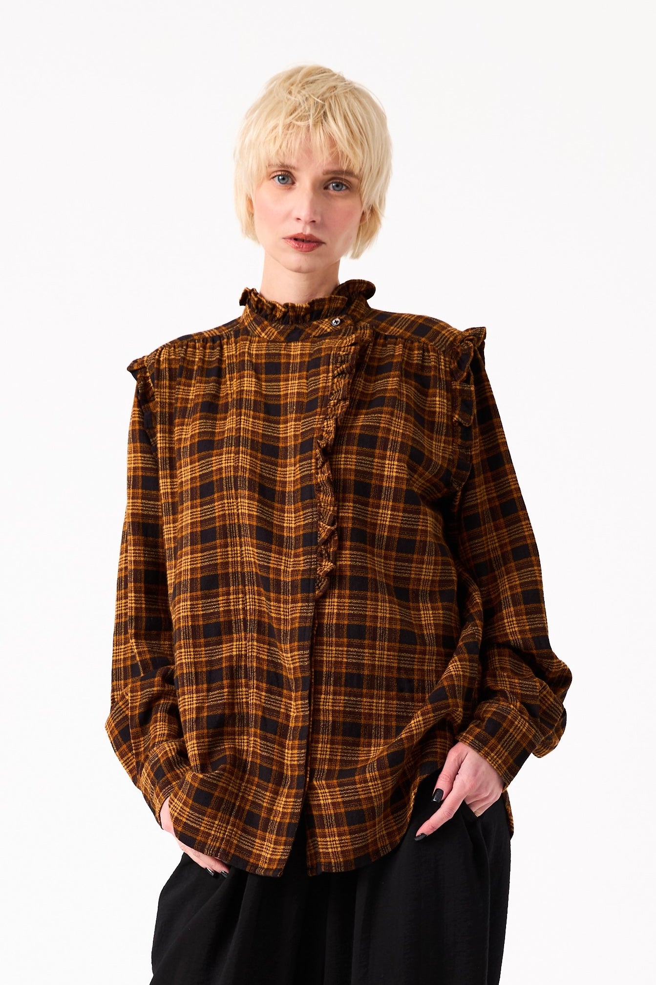 Chicosoleil Mieko chemisier carreaux tartan coton manches