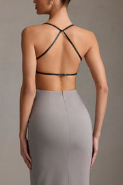 Oh Polly Dresses robe midaxi grise dos nu plongeant