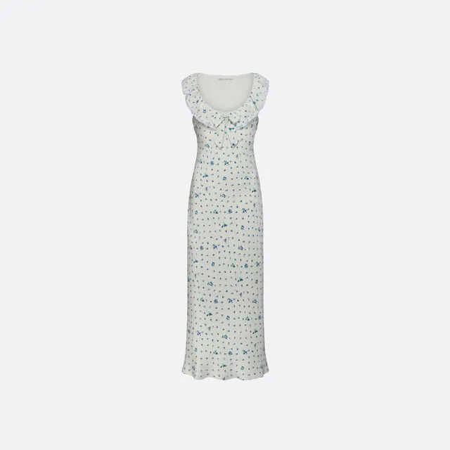 Alessandra Rich Silk Slip Midi robe nuisette bleu aqua floral