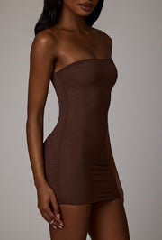 Oh Polly Slip robe mini bustier marron cacao bretelles