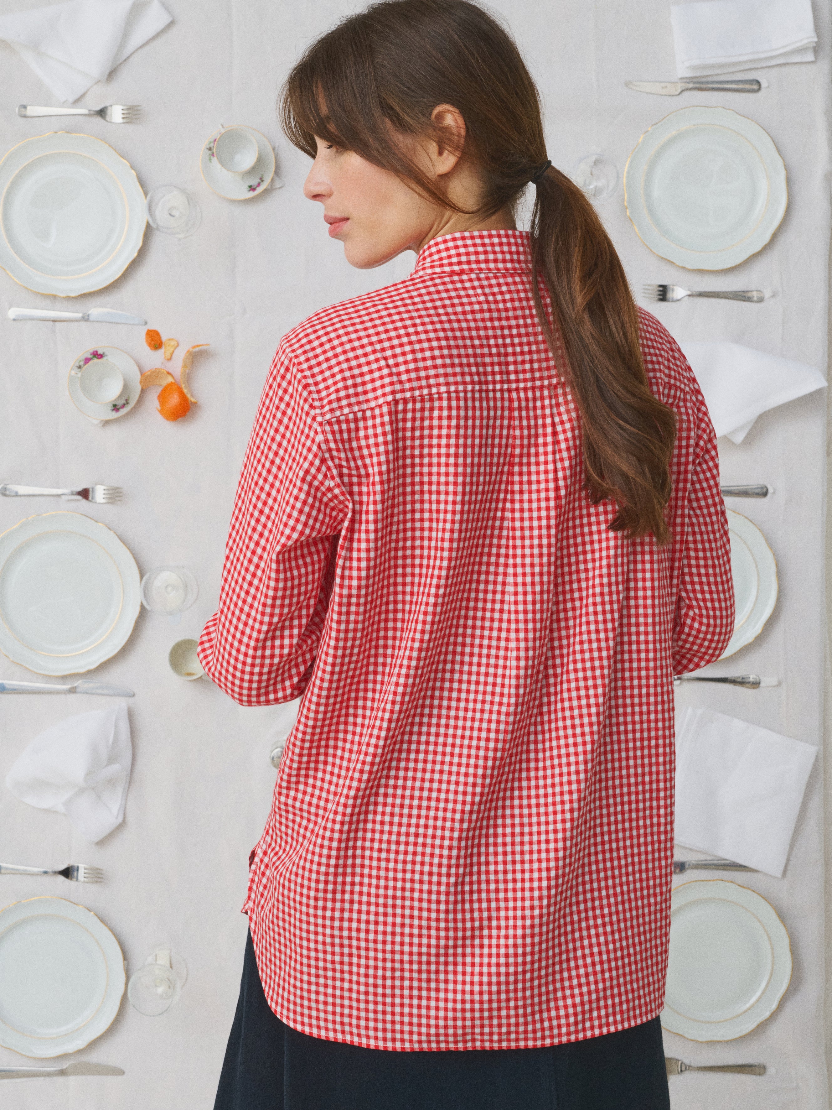 MII À table Assia chemise femme vichy rouge coton tencel