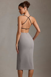 Oh Polly Dresses robe midaxi grise dos nu plongeant