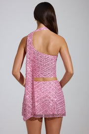 Oh Polly Adhara micro mini jupe rose taille basse strass