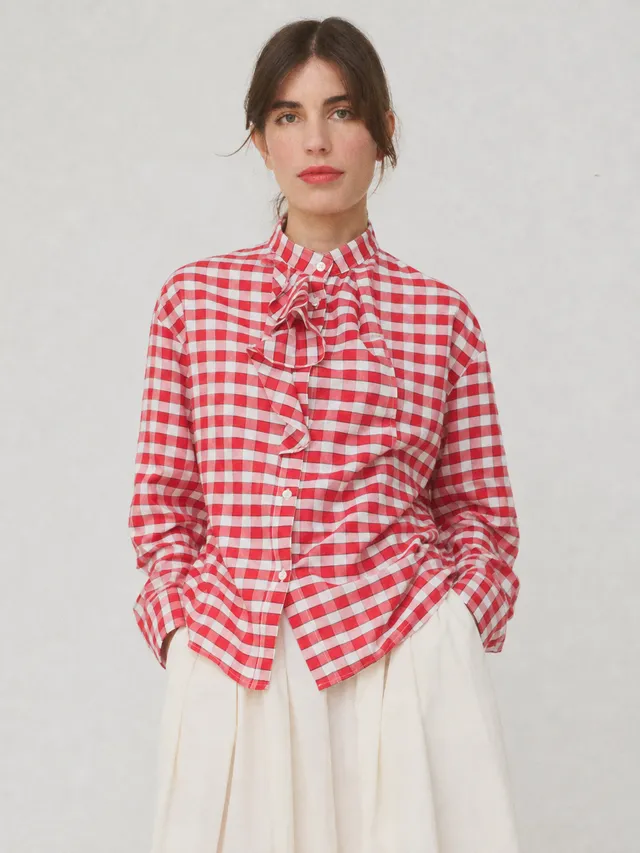 MII Mii à table Chemise Jabo coton-soie Vichy rouge