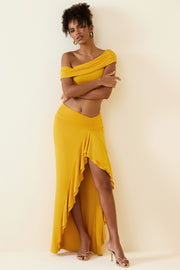 Oh Polly Imaan 11643 maxi jupe jaune volants fendue