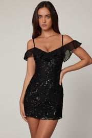 Oh Polly Jacira 14454 mini robe noire sequins