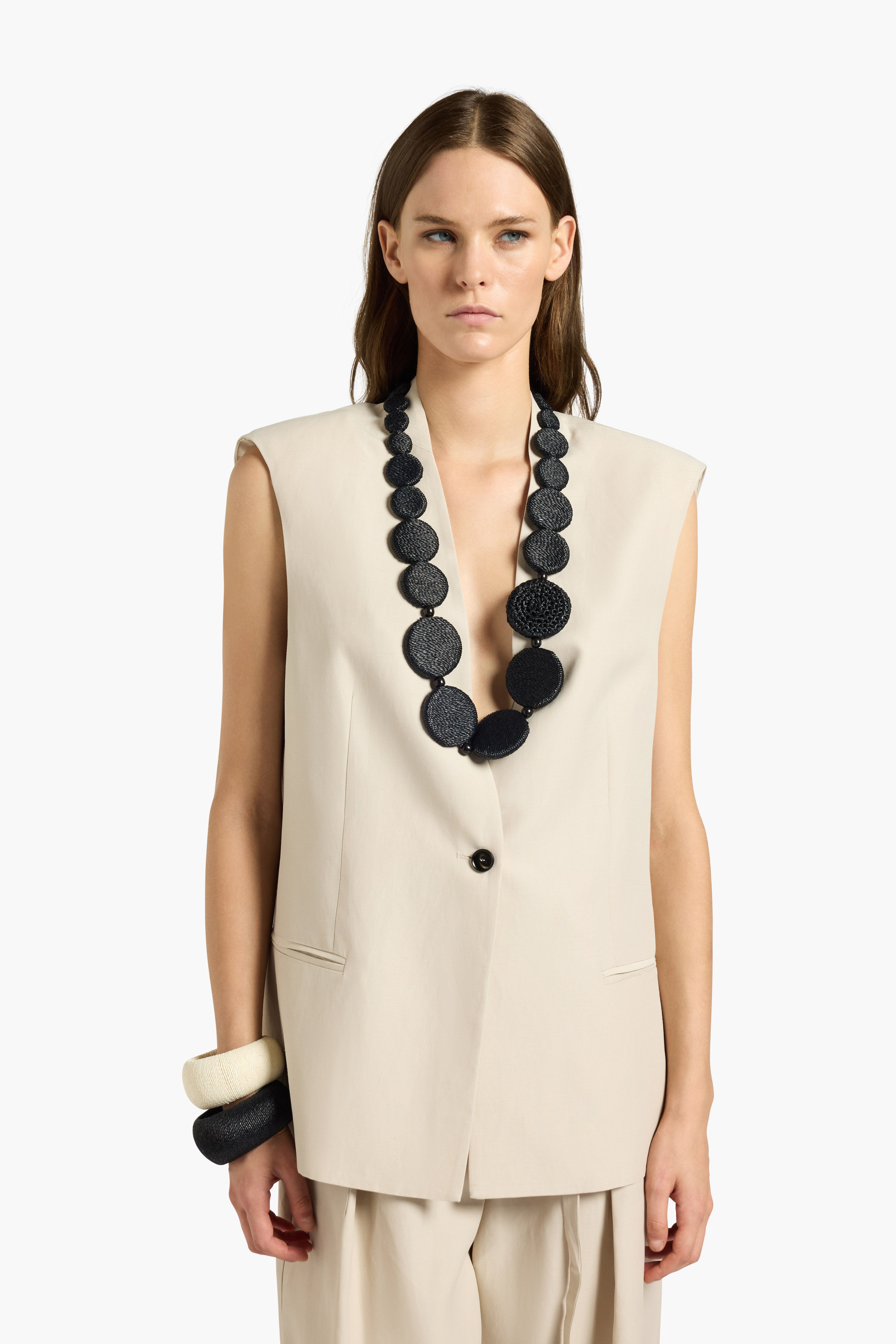 Liviana Conti Eddie gilet tailleur viscose-lin beige